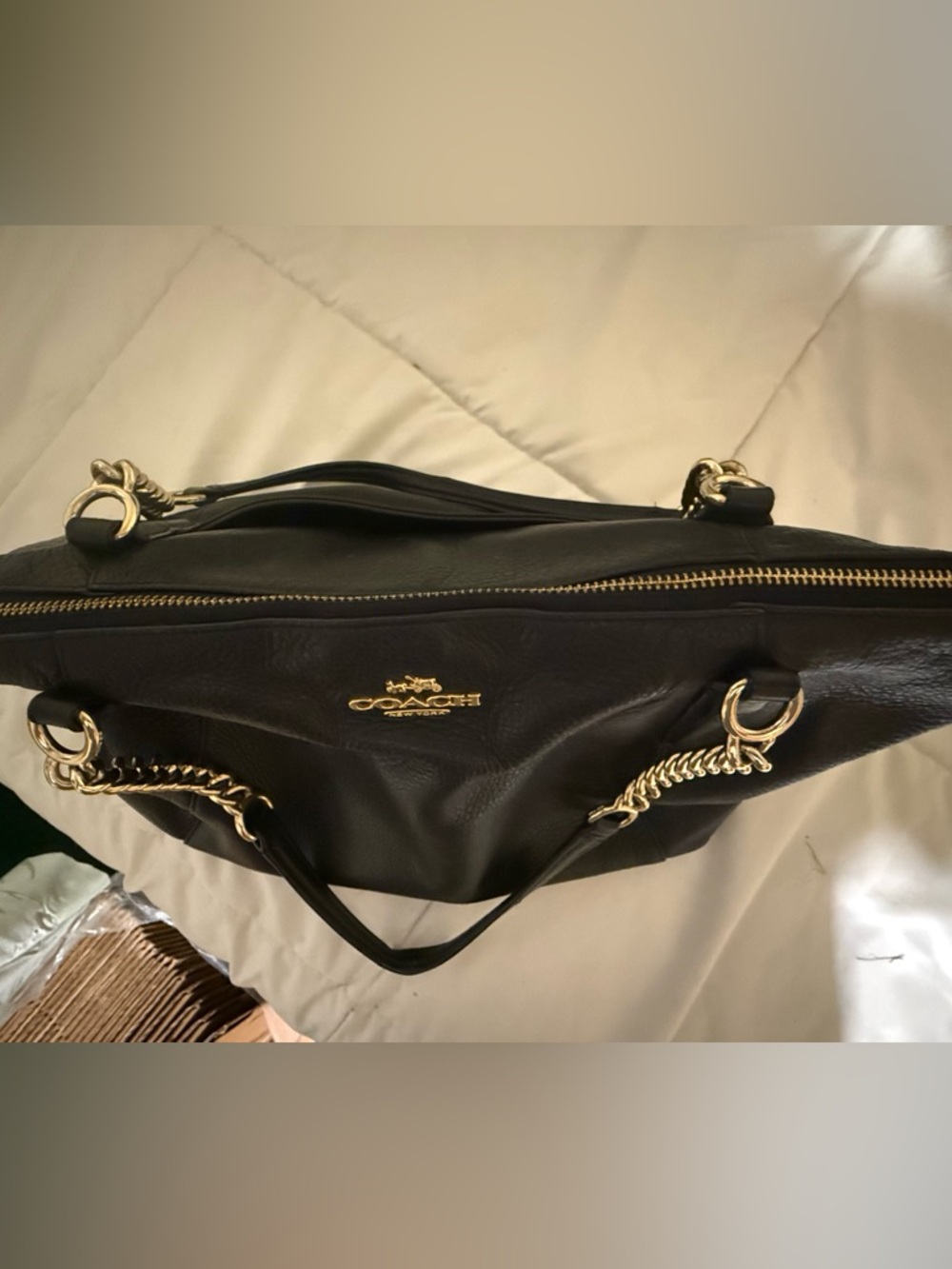 Coach Ava Black Pebble Leather Chain-Handle Tote - Picture 10 of 16